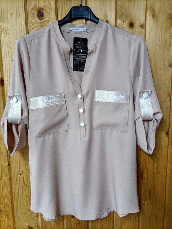Bluzka Elegancka LOGOWANIE  La Blanche ze stójką i kieszonkami r. 36