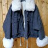 Kurtka Jeans Czarna 2w1 z białym futerkiem r. S/M - obrazek 2