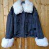 Kurtka Jeans Czarna 2w1 z białym futerkiem r. S/M