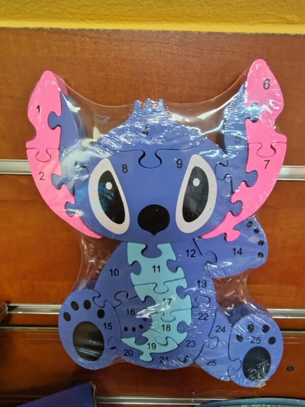 Puzzle drewniane STITCH Edukacyjne Literki i Cyferki 2w1 układanka dla Maluszków