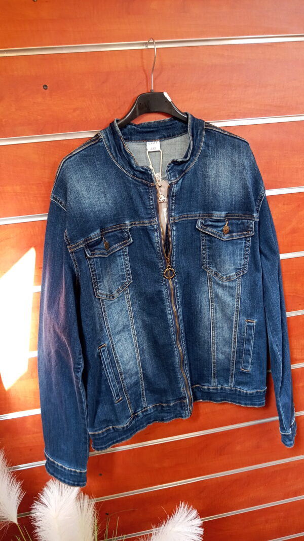 Kurtka ciemny Jeans zapinana na zamek - obrazek 3